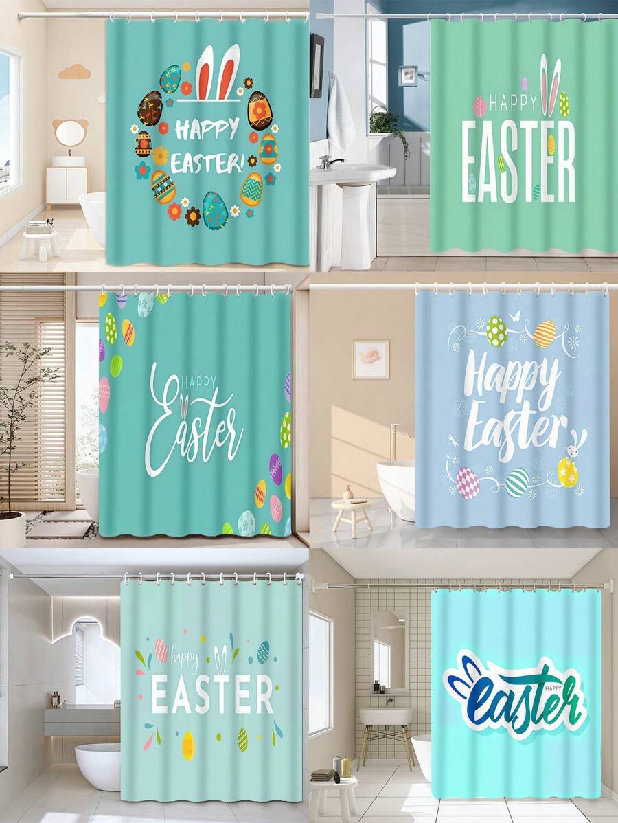 1pc, Colorful Eggs, Rabbit Ears, Happy Easter Letter Graphic Printed, Easter Elements Waterproof Shower Curtain Tapestry Wall Hanging Curtain, With 12 Hooks, Waterproof Polyester Fabric Shower Curtain, Decorative Bathtub Divider Home Decoration Bathroom Accessories, Great As Gift Mother's Day Flowers, Personalized Gifts For Mom, Last Minute Gifts, Mother's Day Ideas, Mothering Sunday Gifts, Handmade Cards For Mum, Best Mother's Day Gifts Under $50