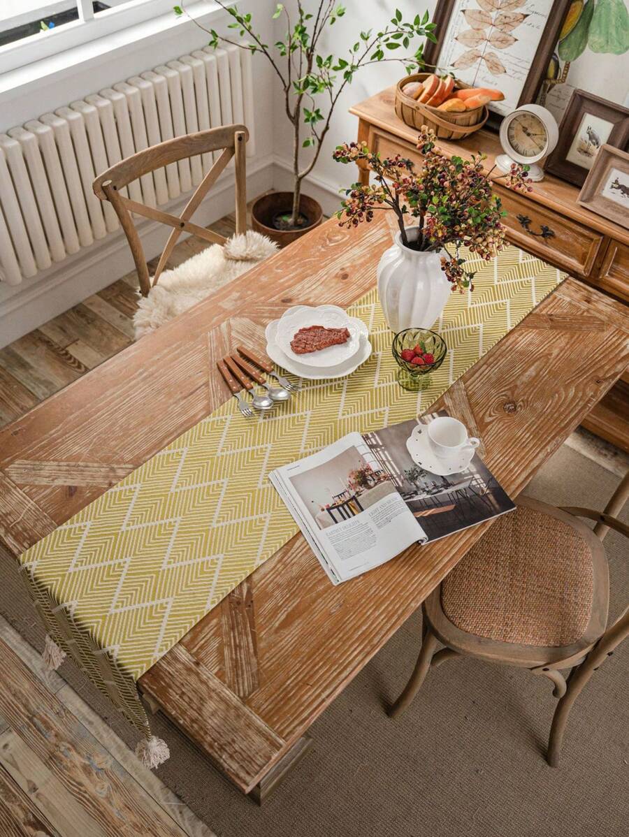 1 pièce Chemin de table style campagne avec franges, convient pour la décoration de table à la maison, en fête, à l'hôtel ou au restaurant