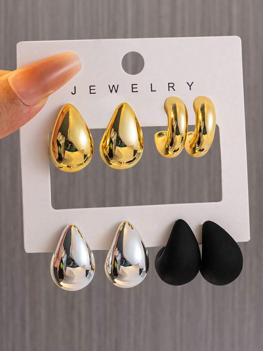 Set de 8 pares de pendientes de diseño en forma de gota de agua, ligeros y con diseño de C, adecuados para uso casual de mujeres