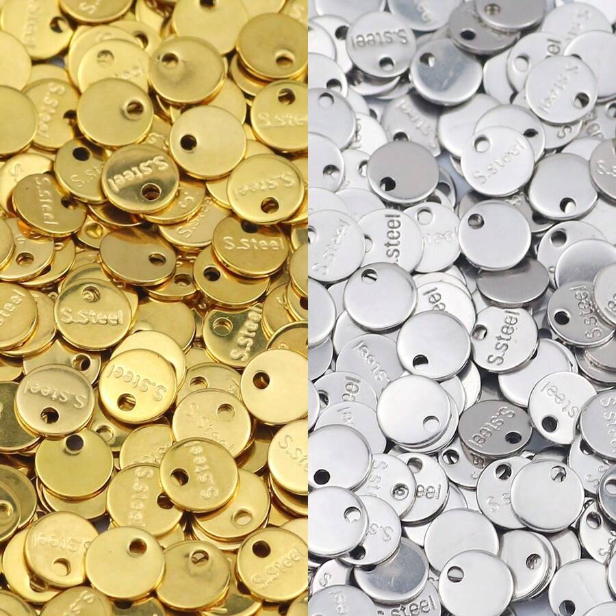10 stuks ronde letterbedels van goudkleurig roestvrij staal, geschikt voor doe-het-zelf-oorbellen en sieraden