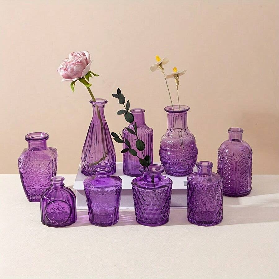 10pcs Vintage Mini Flower Vases, Centerpiece, Tabletop, Wedding, House Warming Decoration