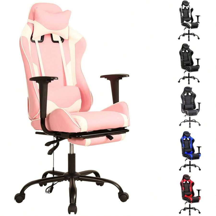 Gaming Chair Racing Style Office Computer Game Chair Ergonomic Desk Chair With Headrest Lumbar Support,High Back Gamer Office Chair Massage Recliner Video Game Chairs For Kids Or Adults,Pink