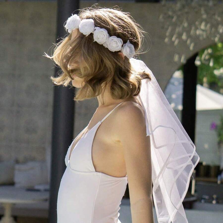 1pc Elegant Flowers And Tulle Bridal Veil-Romantic White Wedding Headdress, Suitable For Brides And Parties.