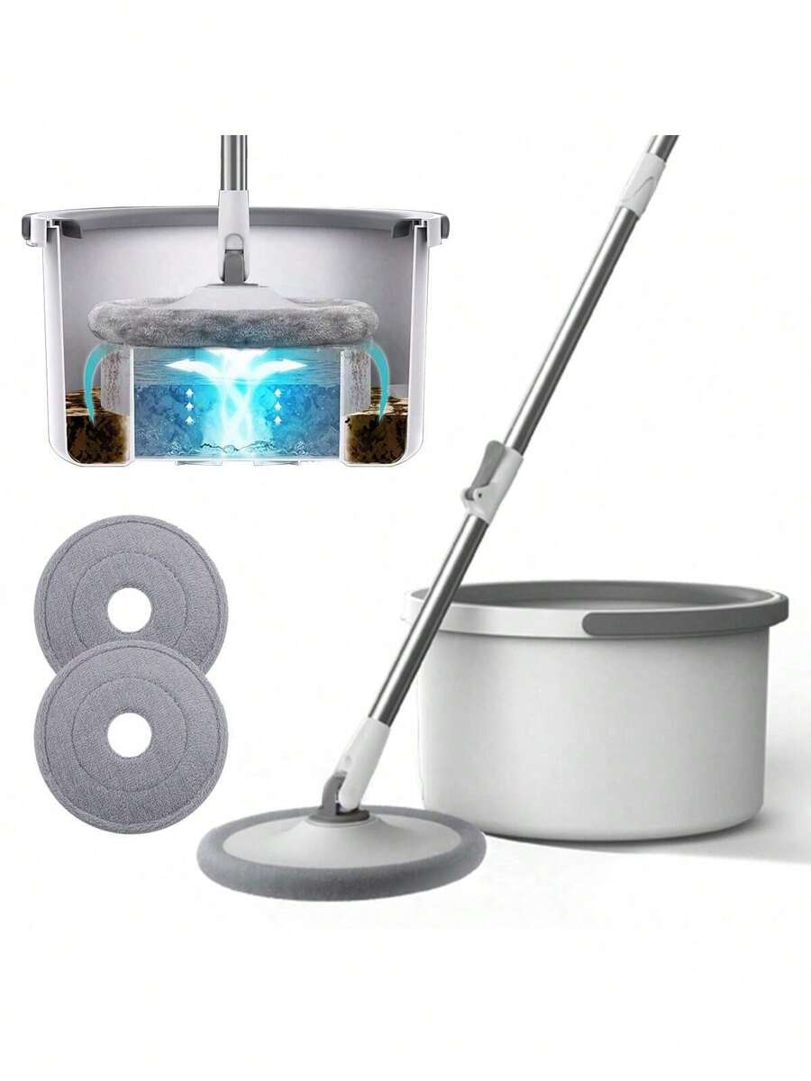 1 PC, Mop And Bucket Set. It Is A Rotatable ABS And Stainless Steel Mop, A Portable Household Floor Mop. The Microfiber Mop Comes With A Bucket. It Has A Deep Cleaning Function For Washing And Is Easy To Replace. Made Of ABS And Stainless Steel.