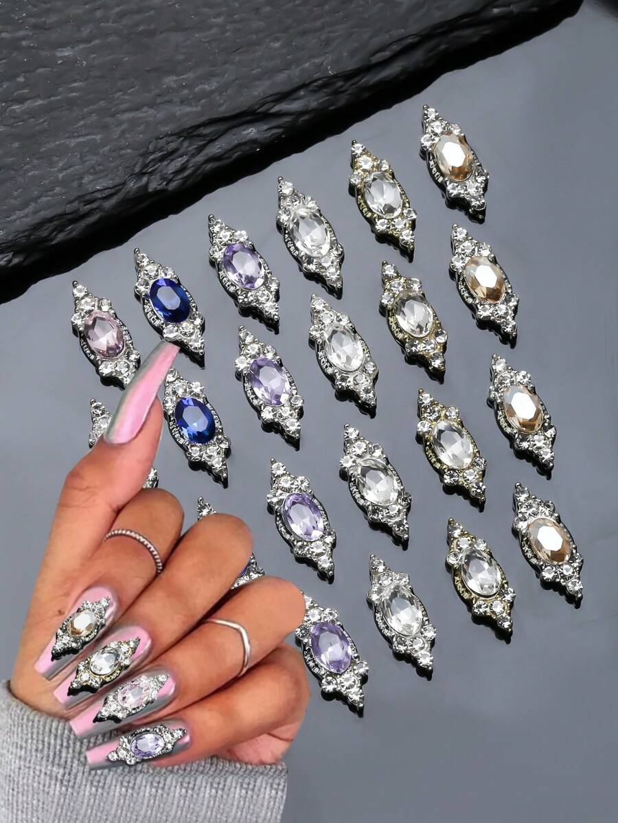 Gold Silver Shiny Rhinestone Nail Charms 10pcs 3D Alloy Nail Supplies DIY Nail Gems Nail Art Decorations Gift For Girls Accessories Adorn Nails Shoes Clothes Bags Crafts