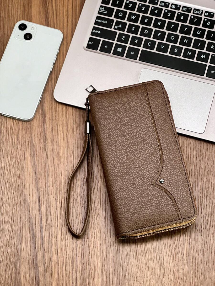 HOVI'S Vintage Style Minimalist Long Wallet, Large Capacity Business/Office Commuting Multi-Card Slot Zipper Wallet For Men & Women
