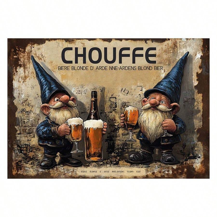 La Chouffe Beer Vintage Metalen Tin Bord - 20,32x30,48 Cm, Gegraveerde Wandkunst Met Ijzerfolie Voor Thuis, Bar, Café & Garage Decor