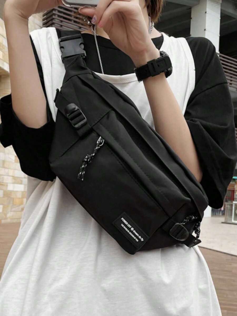 De nieuwe klassieke Joker Multi-Pocket Zipper Design Effen Kleur Nylon Waterdichte Stof Diagonale Schouder Borsttas is Geschikt voor Reizen.