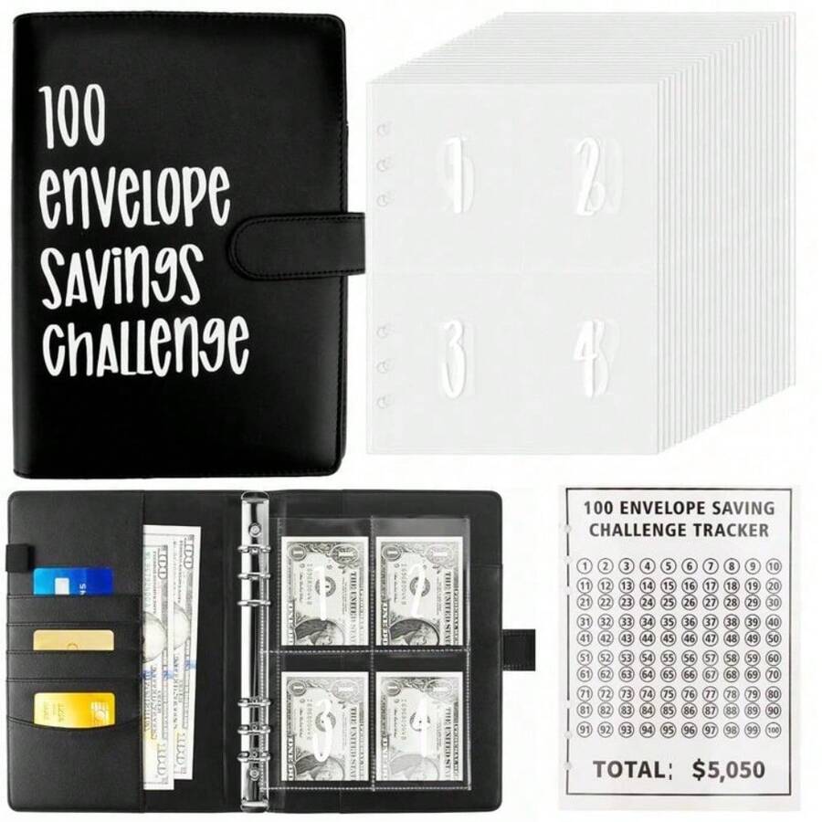Money Saving Challenge - A5 Money Saver Budget Binder Book With Cash Envelopes And Numbers, 100-Days Of Easy And Funny Ways To Save $5,050 Cash Envelope Challenge Binder, Pink