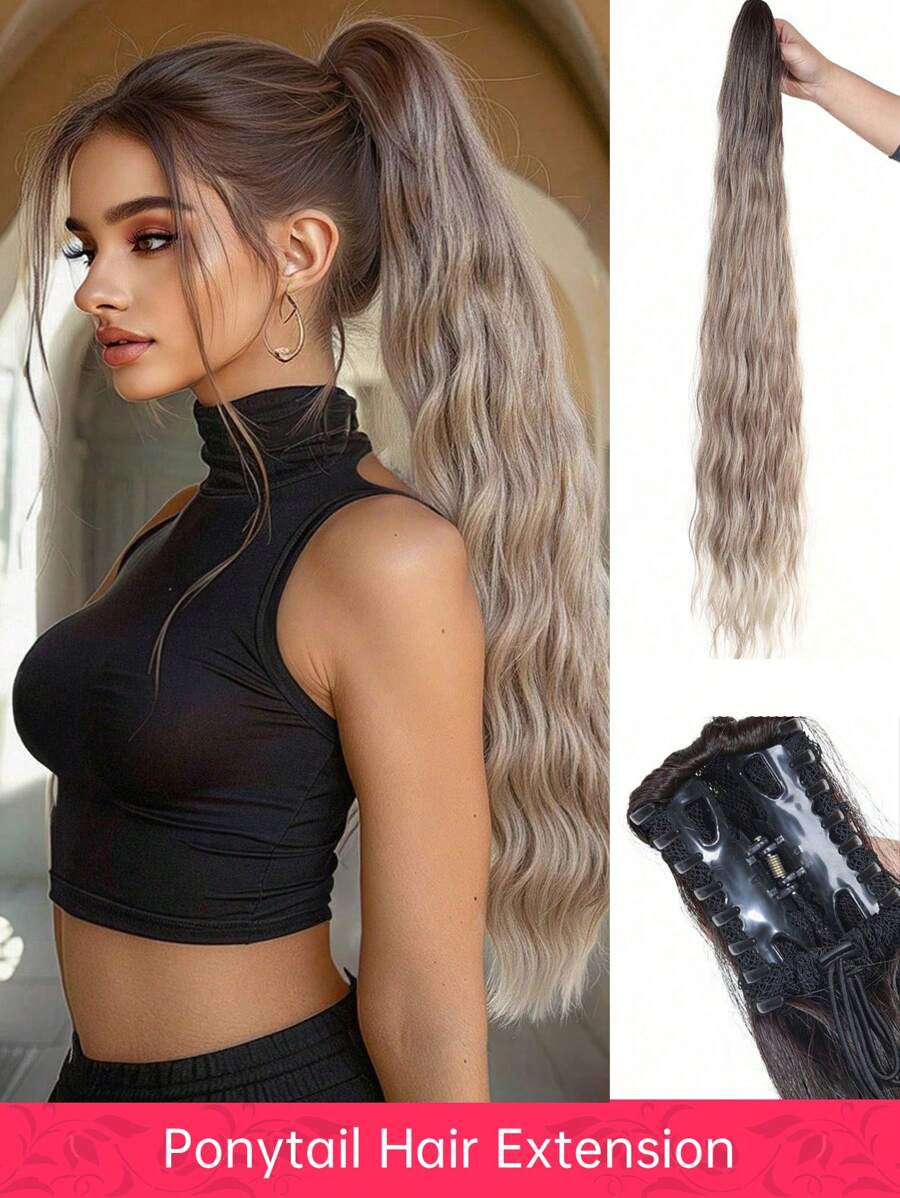 Hair Extensions Claw Ponytail Extension Ombre Brown Hair Extensions Curly Hair Extensions Wavy Hair Extensions Heat Resistant Ponytail Fake Hair For Women Daily Party 28Inch