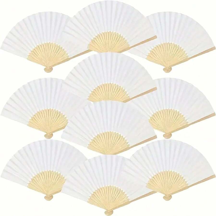 5pcs White Folding Fan Set For Bride, Bridesmaids, Bridal Shower, Party, Valentine's Day Gift, Back To School - DIY Blank Bamboo Paper Fan, Suitable For Weddings, Parties, Gifts And Crafts, Great For Outdoor Decor And DIY Projects