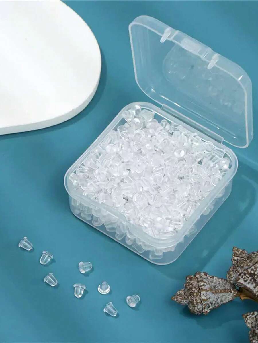 Environ 300/500/1000 pièces Bouchons d'oreille en silicone transparent, accessoires de boucles d'oreilles, convient pour un port quotidien pour femmes (avec boîte)