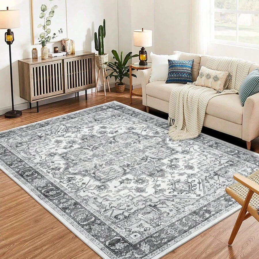 Danolapsi Area Rug, 5x7 Washable Rug For Living Room,Vintage Area Rug Foldable Area Rugs With Non Slip Backing,Vintage Florals Accent Carpet,Low Pile Front Door Mat,Kitchen Rugs