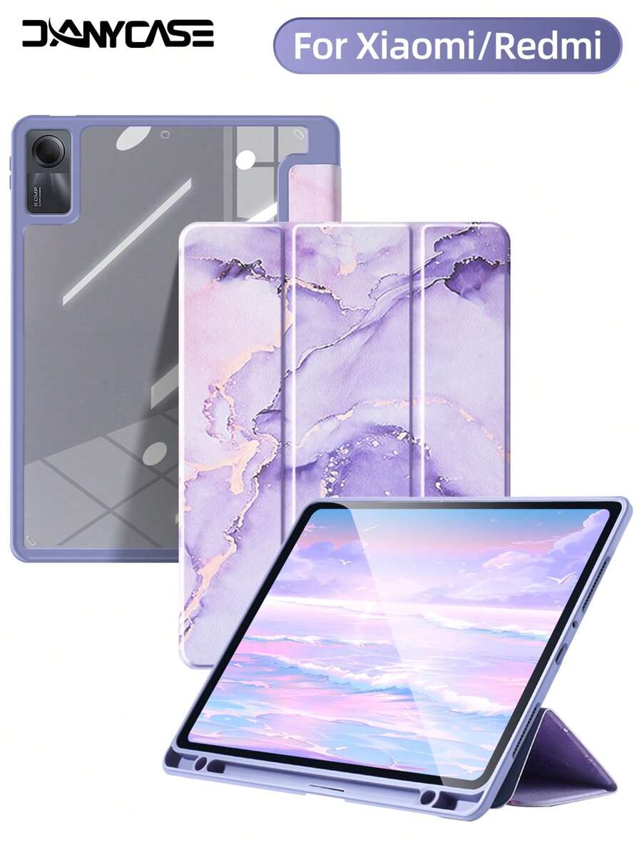 Carcasa transparente de acrílico con patrón de mármol y ranura para bolígrafo, compatible con Redmi Se 11, Redmi 10.61 y 6/6Pro. Placa plana que protege contra arañazos y un protector de color.