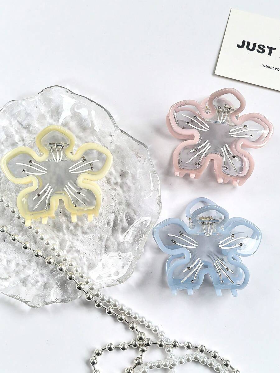 Museum-Grade Acetate Floral Hair Claw Clip - Hand-Set Rhinestone Blooms & Prism-Cut Petals Bridal Hair Accessories For Engagement Photos, Garden Parties, Red Carpet Events