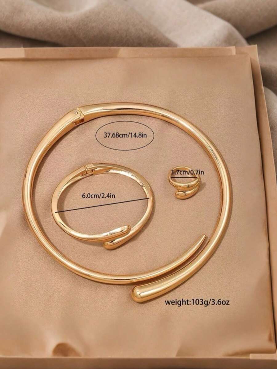 Set de 3 piezas de pulsera, anillo y collar tipo gargantilla con estilo europeo de gota, versátil y adecuado para uso diario, regalo perfecto para amigos