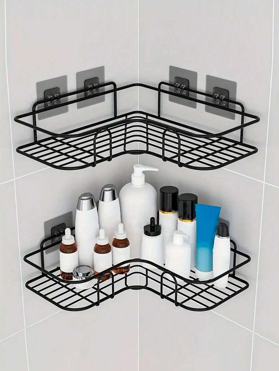1 Pieza Organizador de Ducha Esquinero, sin perforación Estante de almacenamiento de baño, Estantes de Ducha de Acero Inoxidable a Prueba de óxido Con Ganchos
