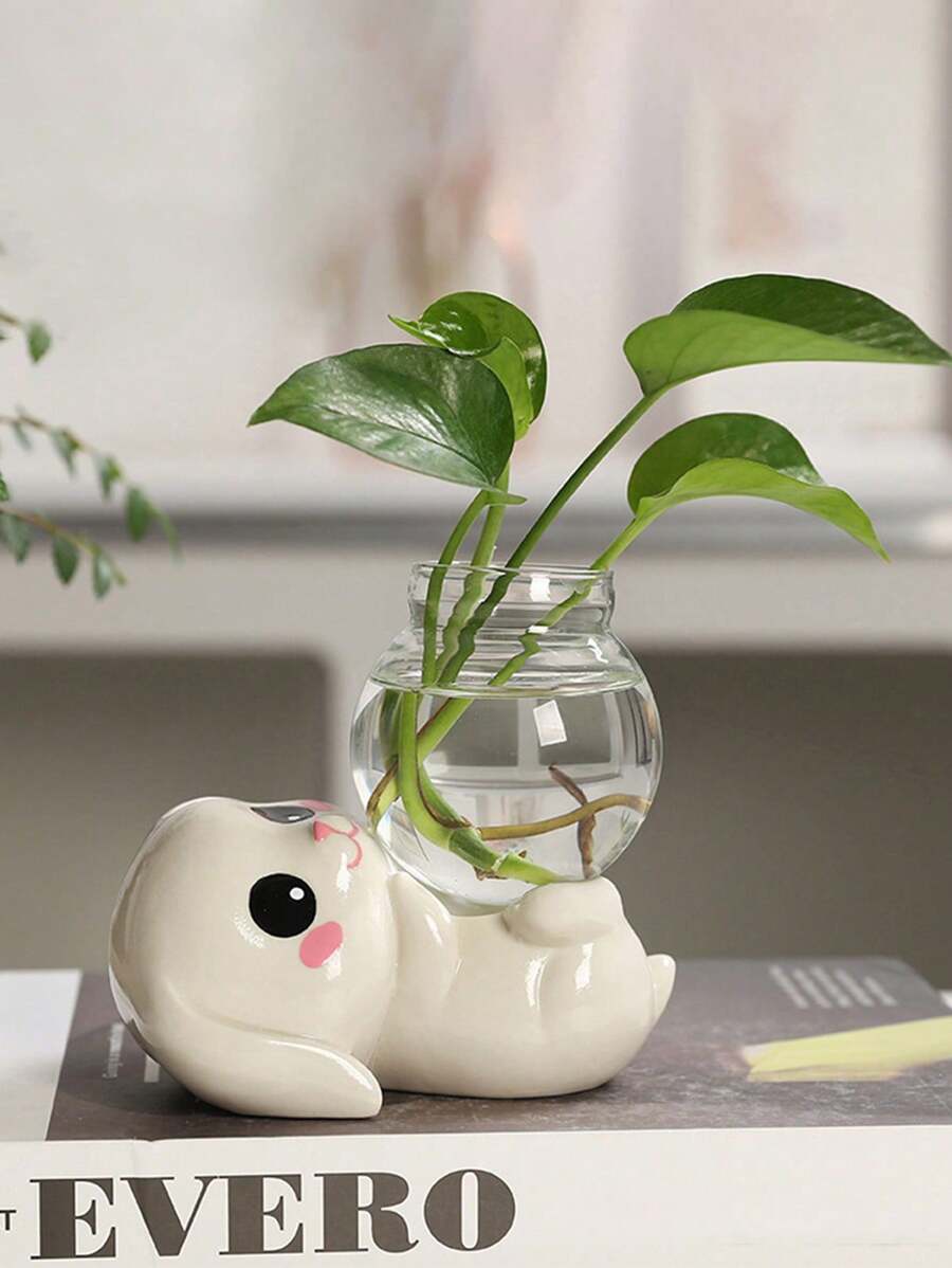 1 szt. Ceramiczna słodka ozdoba z królikiem z kreskówek, kreatywna dekoracja domu do przedpokoju, biurko, regał, terrarium, wystrój ogrodu, doniczka, wystrój zewnętrzny