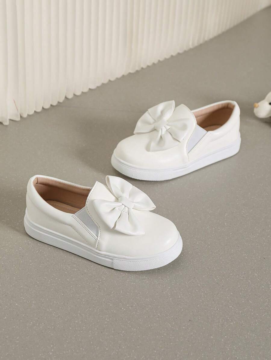 Bow Decor Flat Casual Shoes For Girls, Suitable For Spring And Autumn