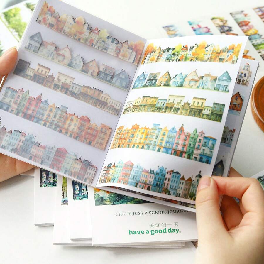 20 piezas de pegatinas de PET cortadas troqueladas en tiras largas con decoración de paisaje, material manualidad para scrapbooking, diario, álbum, artículos de artesanía