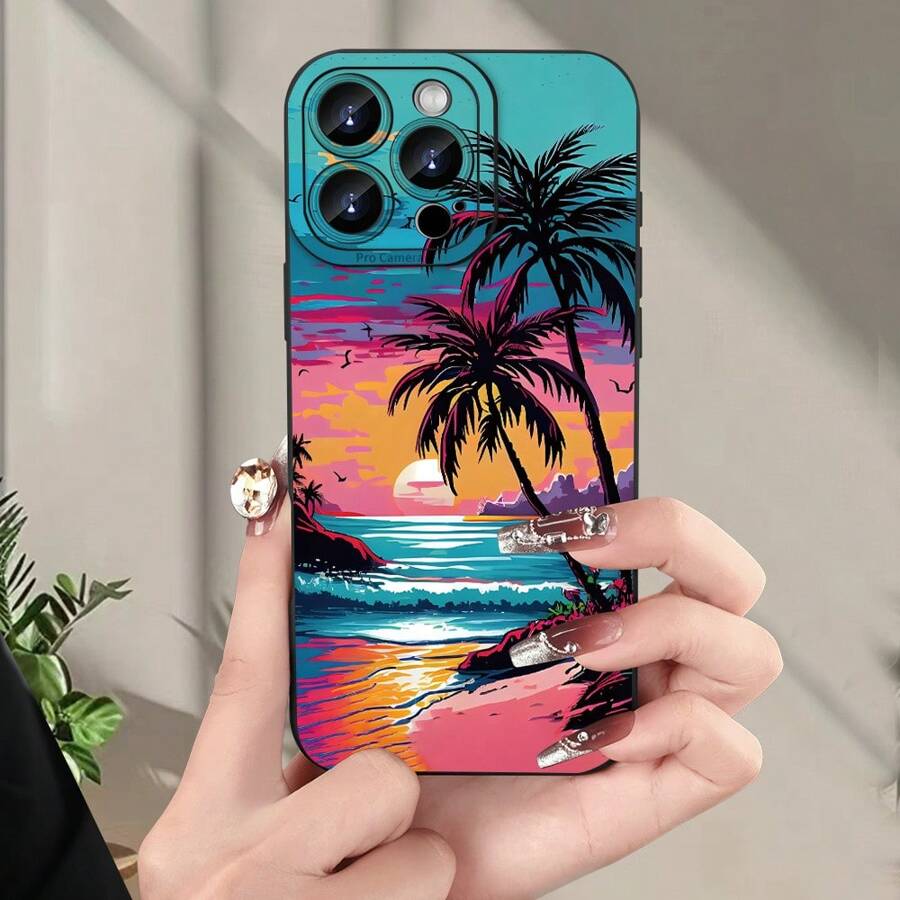 Creatief telefoonhoesje met kokosnootboompatroon, geschikt voor 16/15/14/13/12/11/XS/XR/X/7/8 Plus/Pro/Max/Mini - modieus ontwerp geschikt voor mannen en vrouwen, geweldig cadeau voor vrienden, familie, vriend, vriendin