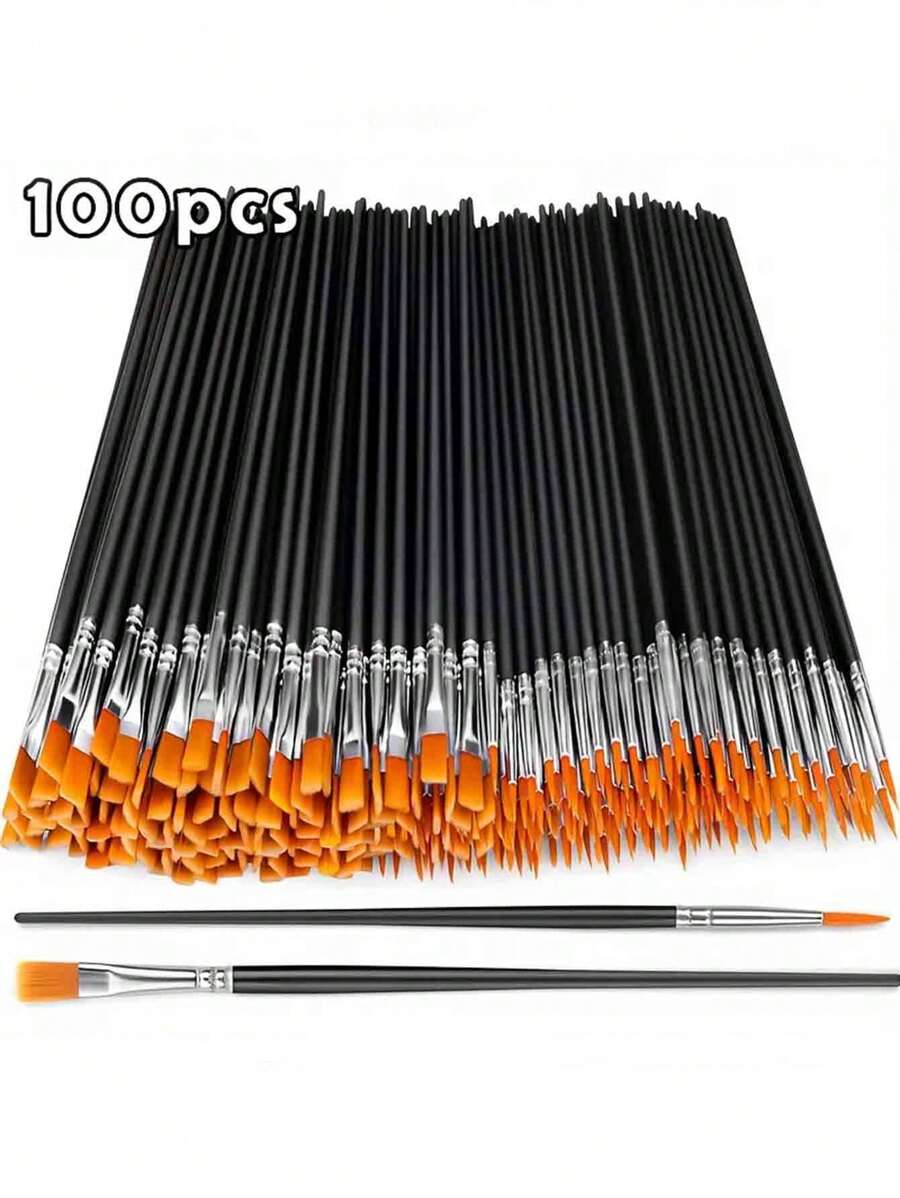 30 pièces/50 pièces/100 pièces Set de pinceaux à cheveux en nylon plats et pointus, convenant pour la peinture acrylique à l'huile professionnelle, l'aquarelle, la peinture de visage, l'art sur rocher, la manucure, l'artisanat, fournitures pour artistes et passe-temps