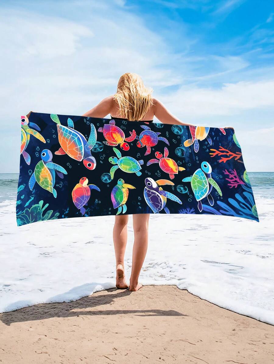 Manta de playa con patrón de tortuga marina colorida y linda, de múltiples usos, resistente a la arena, de secado rápido, altamente absorbente y de fibra ultrafina