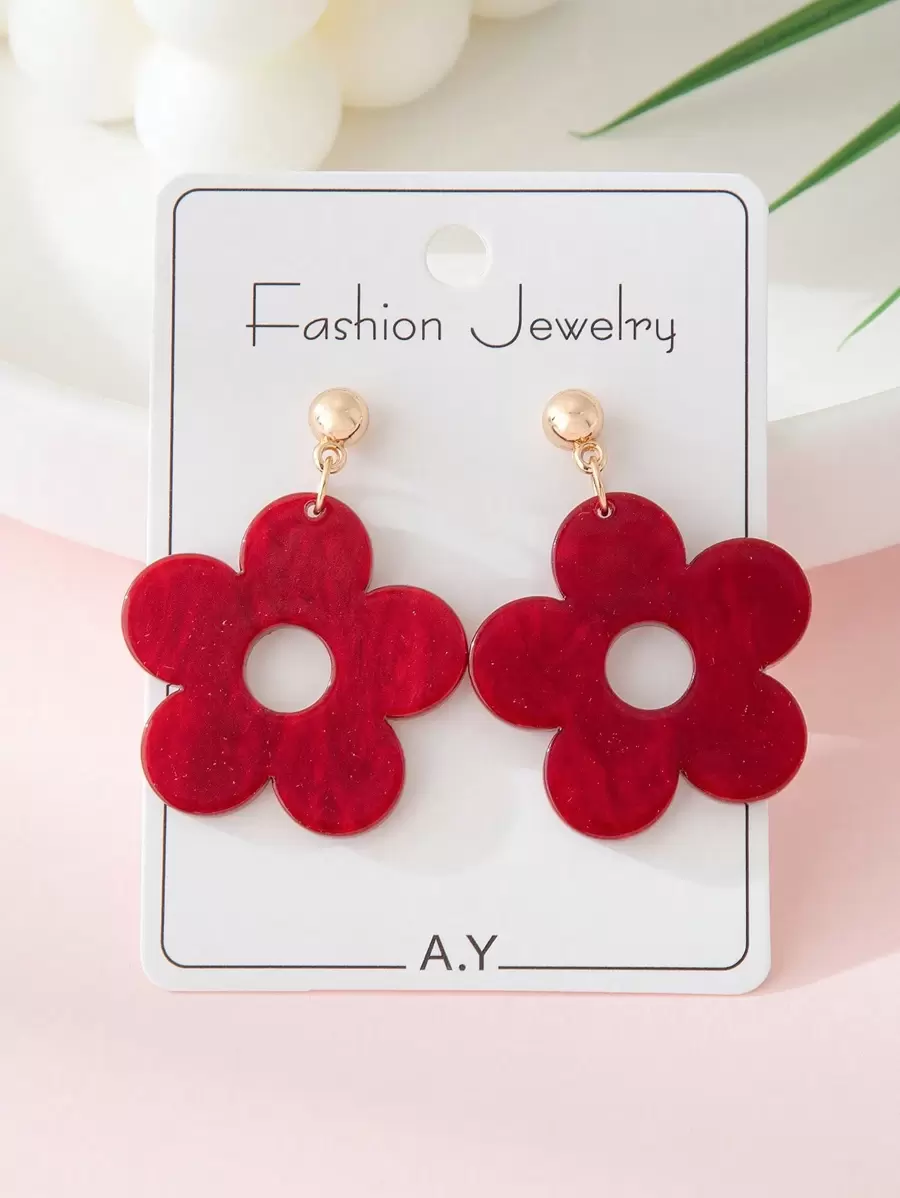 1 par de pendientes con colgante de flor roja de diseño de olas de agua acrílico para mujeres, apropiados para fiestas, playa y uso diario