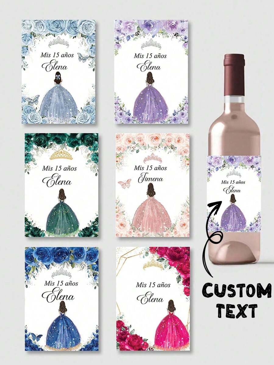 20 unidades Etiquetas adhesivas personalizadas para botellas de vino, etiquetas decorativas con corona de 15 cumpleaños, crea tus propias pegatinas personalizadas | Pegatina con cita favorita | Pegatina personalizada | Troquelado, regalos únicos e ideales para ella, novio, novia, papá, mamá, familia, amigos, mascotas, hija, estudiantes, hijo para aniversarios, cumpleaños, graduación escolar, hogar, oficina