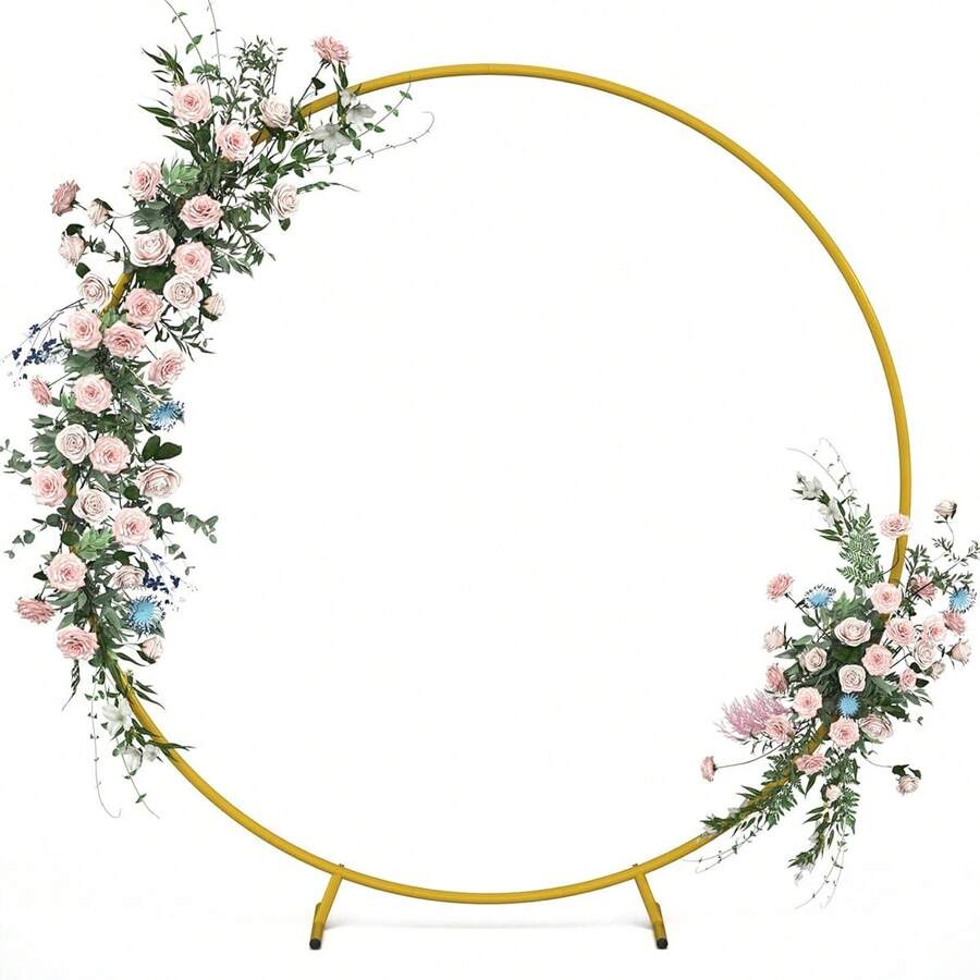 Arco ad anello di palloncini adatto per il pavimento, supporto ad arco rotondo come sfondo per feste, kit per arco di palloncini a forma di fiore, arco in metallo dorato come sfondo per feste di compleanno, matrimoni, Natale, laurea, decorazioni per feste, decorazioni estive per spiaggia, decorazioni per la scuola