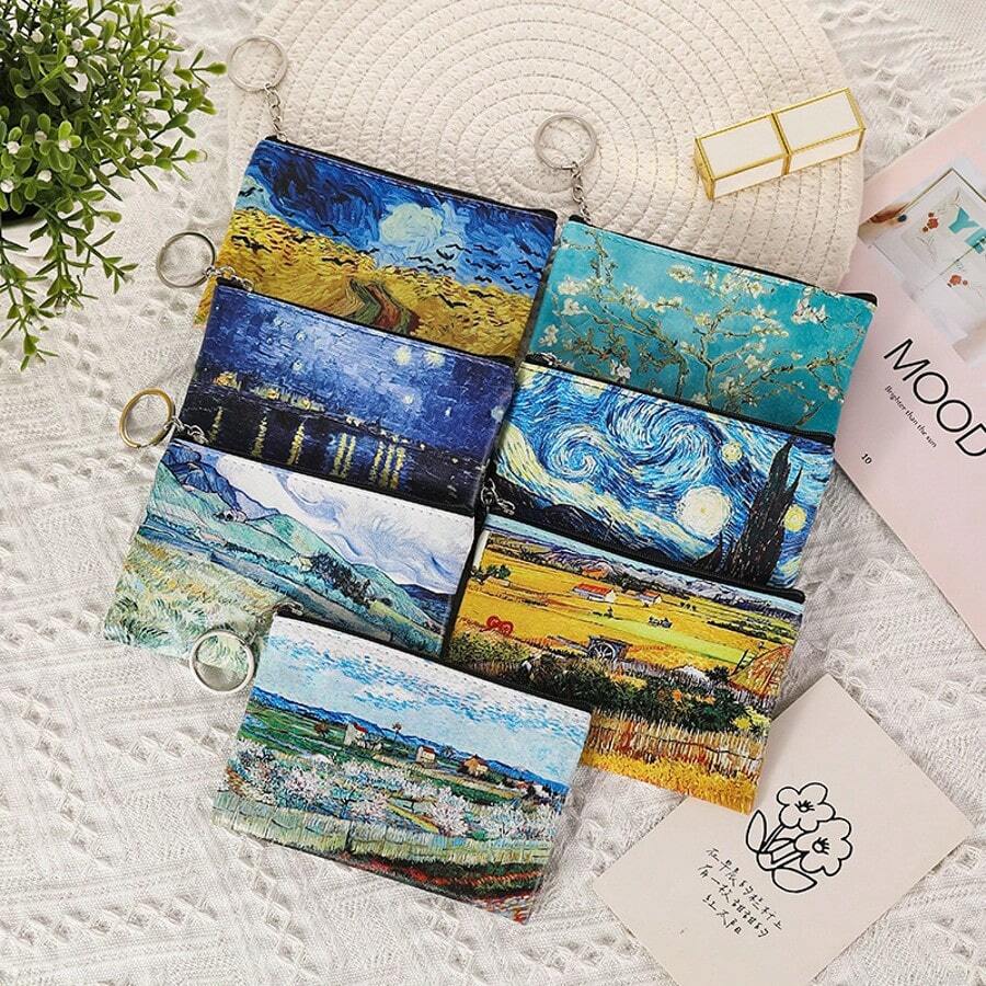 1pc Vintage Van Gogh Schilderij Stijl Muntenbeurs, Creatieve Opslag Voor Kleine Artikelen, Oogstmunten En Biljetten