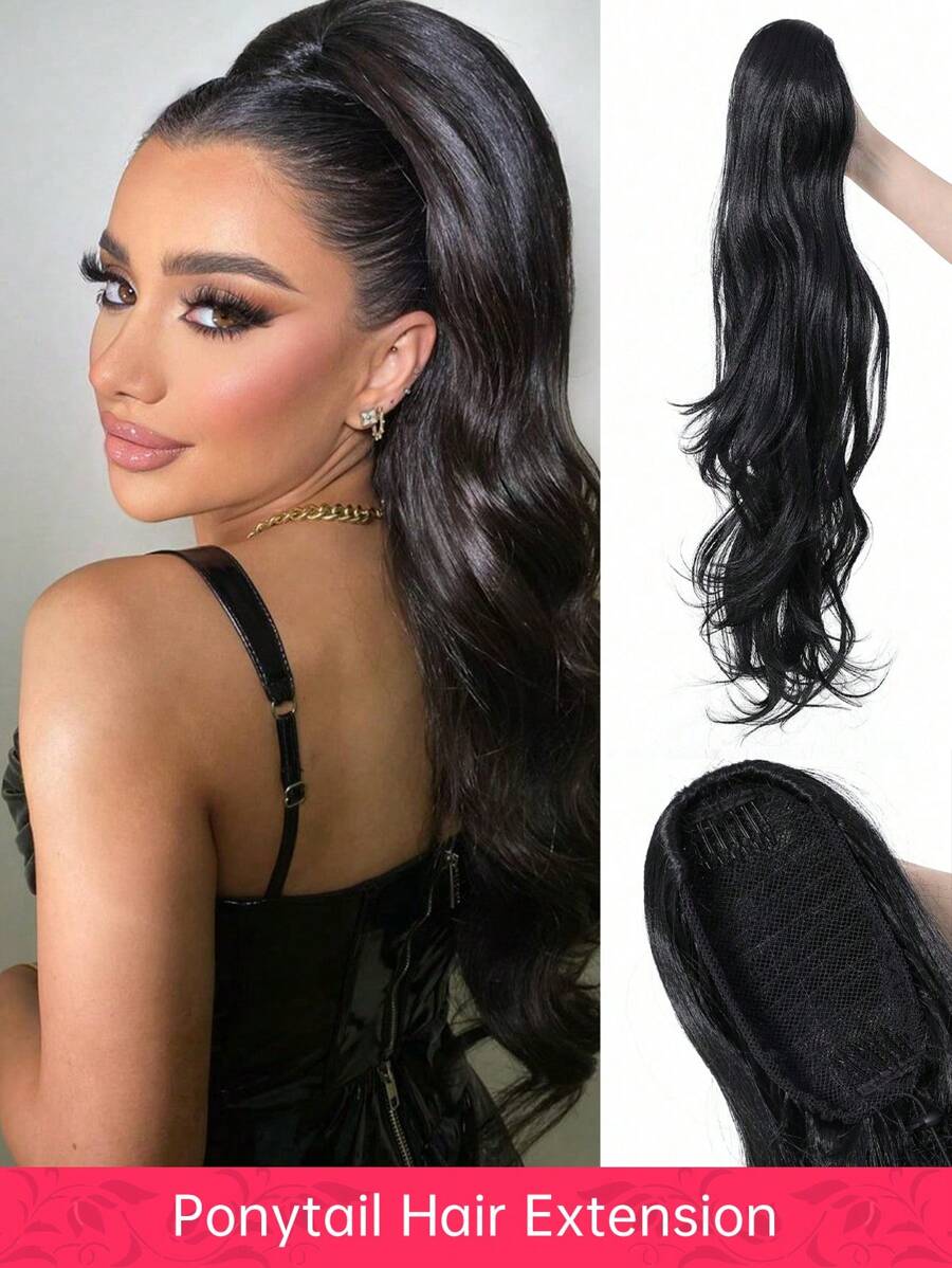Long Curly Wavy Drawstring Ponytail Extensions Clip In Wavy Synthetic Hairpieces 26 Inch Black Ponytails Hair Piece Pony Tail Extension For Women