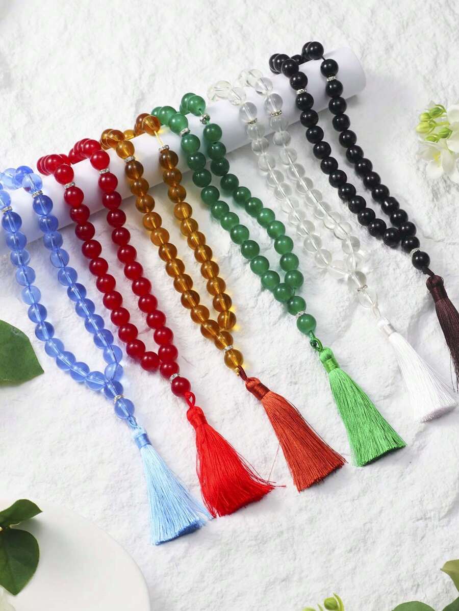 Tasbin 1pc 33pcs 12mm Glass Beaded Bracelet, Handmade Fashionable Minimalist Prayer Beads (Multiple Colors)