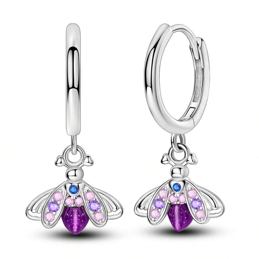 1pc Elegant Glow-In-The-Dark Firefly Earrings - Pink & Purple, Perfect For Parties & Gifts