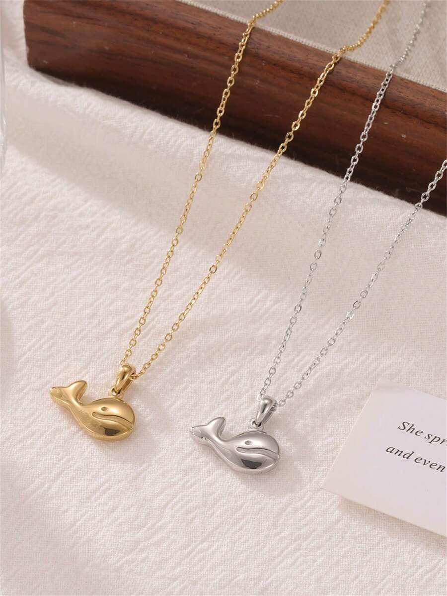 Collana pendente minimalista e versatile con delfino, motivo a tema marino, carina e alla moda, catena per la clavicola