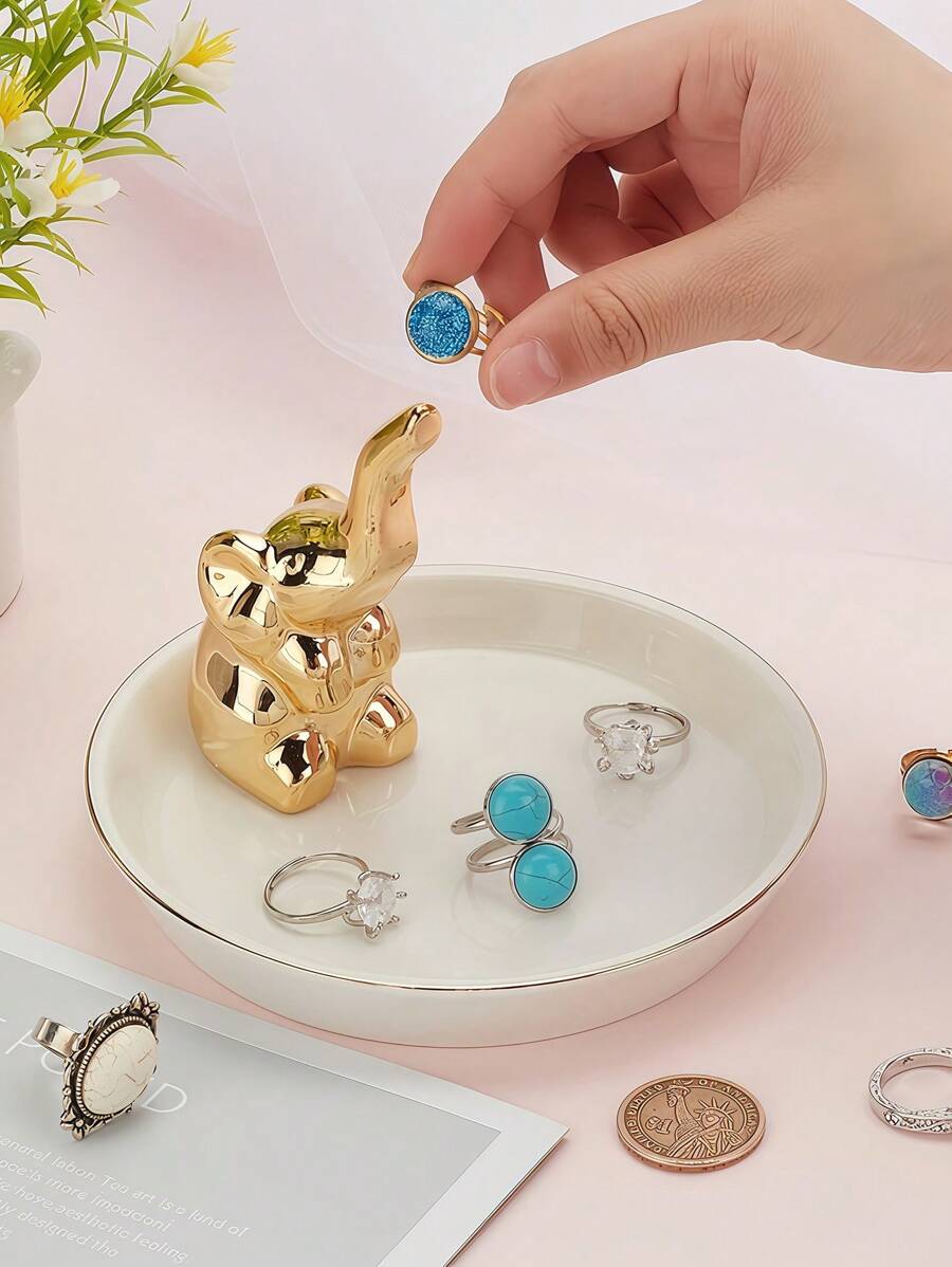 Elephant Trinket Dish For Rings Earrings Organizer - Elephant Decor For Women & Girls & Friends Birthday, Best Wedding Jewelry Storage, Mother's Day Gifts Back To School