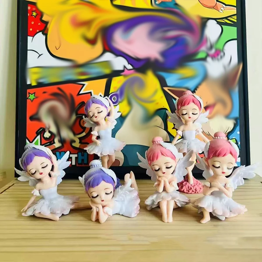 Set de 4 figuritas de bebé ángel en caja ciega, decoración creativa de tartas, muñecas de colección de dibujos animados gacha, regalo de cumpleaños