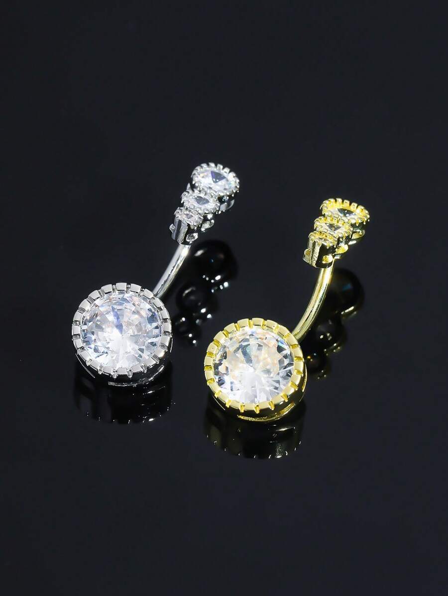 1pc Body Jewelry Navel Piercing, Fashionable Rhinestone Butterfly Navel Ring