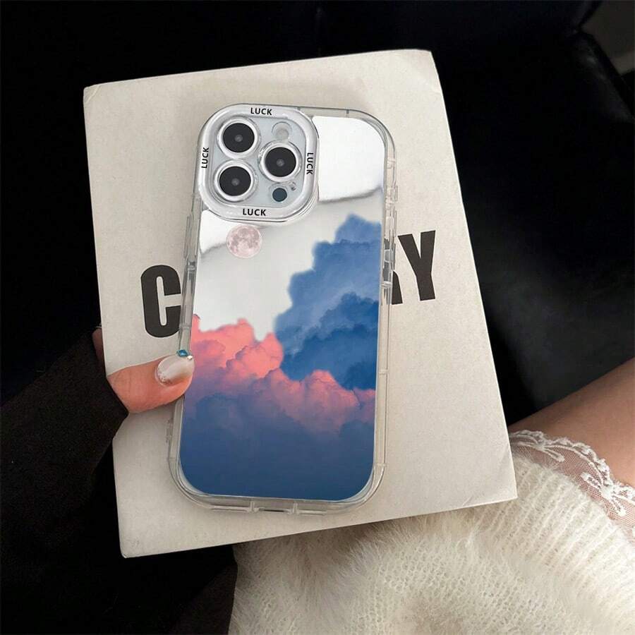 A Phone Case With Dreamy Cloud & Moon Print. Camera-Protected,Shock-Absorbing,Stylish And Unique Cloud-Moon Mirror Perfect For On-The-Go Makeup Touch-Ups,Mirror Phone Protective Case Can Be Used As A Makeup Mirror Compatible With Iphone16/7/8/11/12/13/14/15/X/XR/Xs/Plus/Pro/Pro Max/SE2/16e
