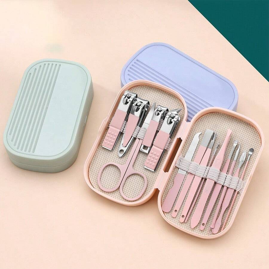 1 Set Of 14-Pcs Modern Stainless Steel Nail & Foot Care Tool Kit, Including Nail Clippers And Grooming Tools, With Portable Storage Case - Unisex Manicure Set, Fragrance-Free, No Electricity Or Battery Required