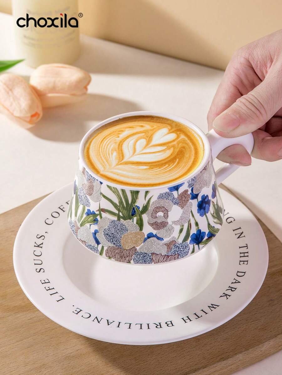 choxila 2pcs/Set Ceramic Coffee Cup, Coffee Cup And Saucer Set, Home Tea Cup, Office Cup, Ideal Holiday Gift