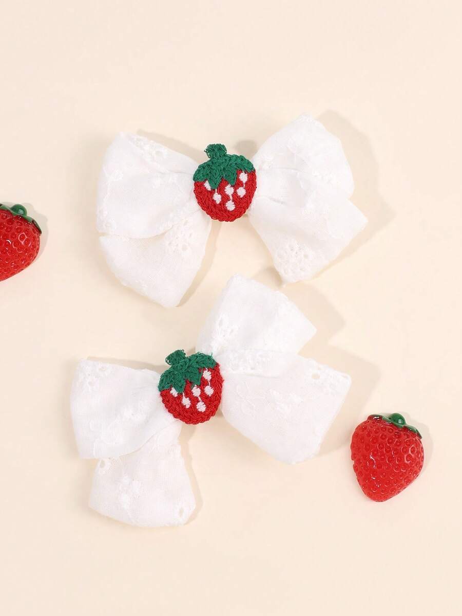 2pcs Girls Hair Bow Clips ,Cherry Decor Linen Fabric Hairpins ,Simple Hairgrips For Daily ,Hair Accessories For Kids Teens