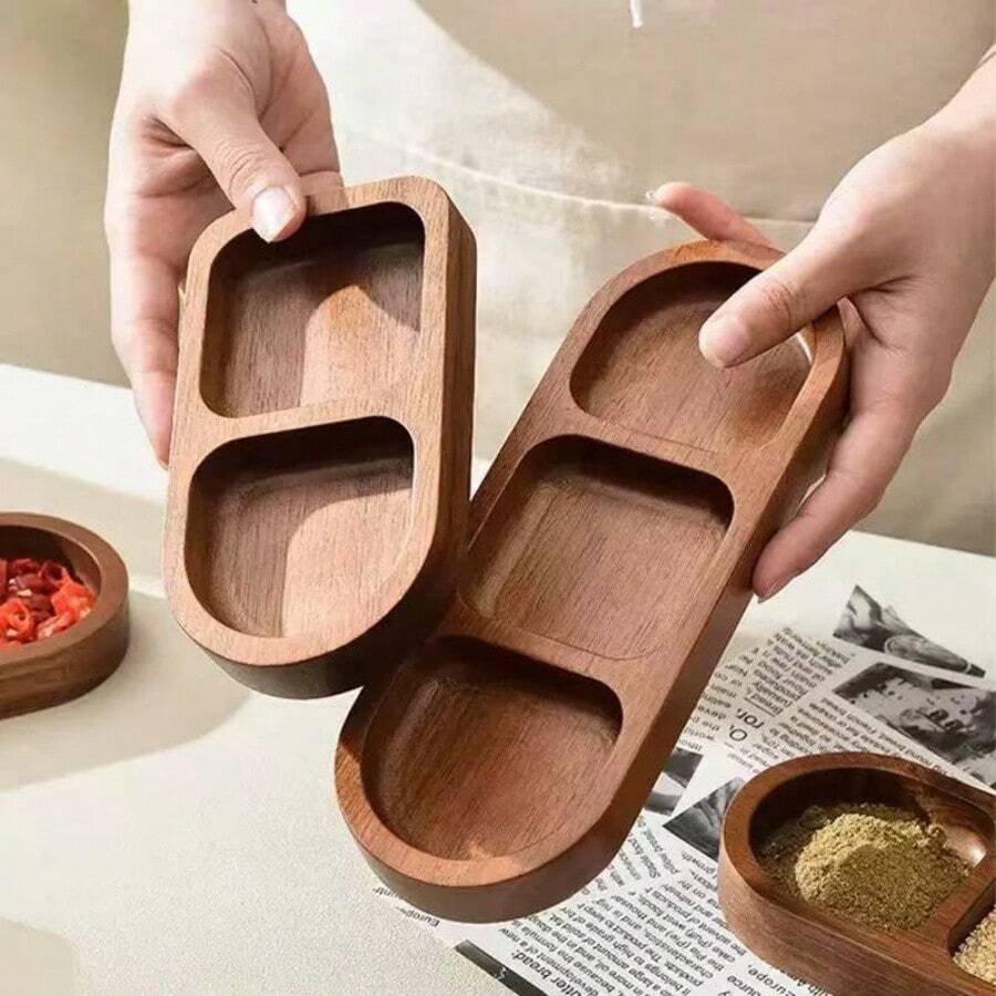1pc Wooden Compartment Seasoning Tray, Multi-Size Serving Dish, Snack Plate, Jewelry Storage Tray, Home Use
