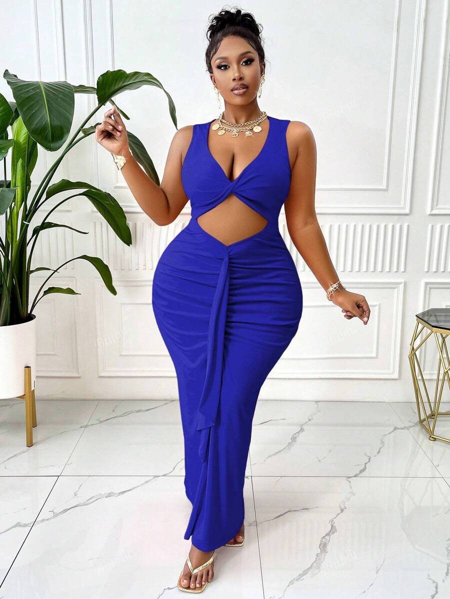 BIUBIU Vestido ajustado de verano con abertura retorcida y con recogido, en talla grande y sexy