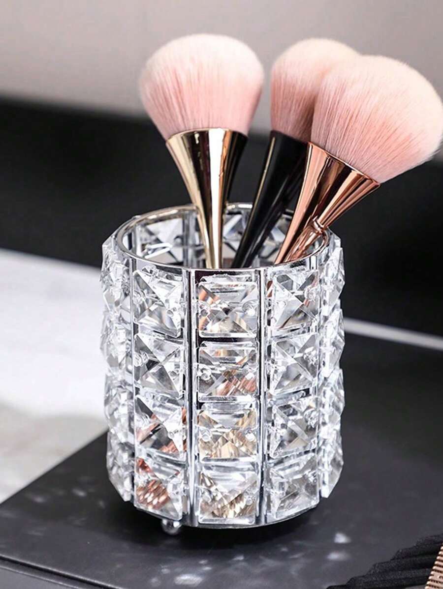1 pieza Soporte de lujo europeo para pinceles de maquillaje de cristal, taza de almacenamiento con forma redonda y creativa