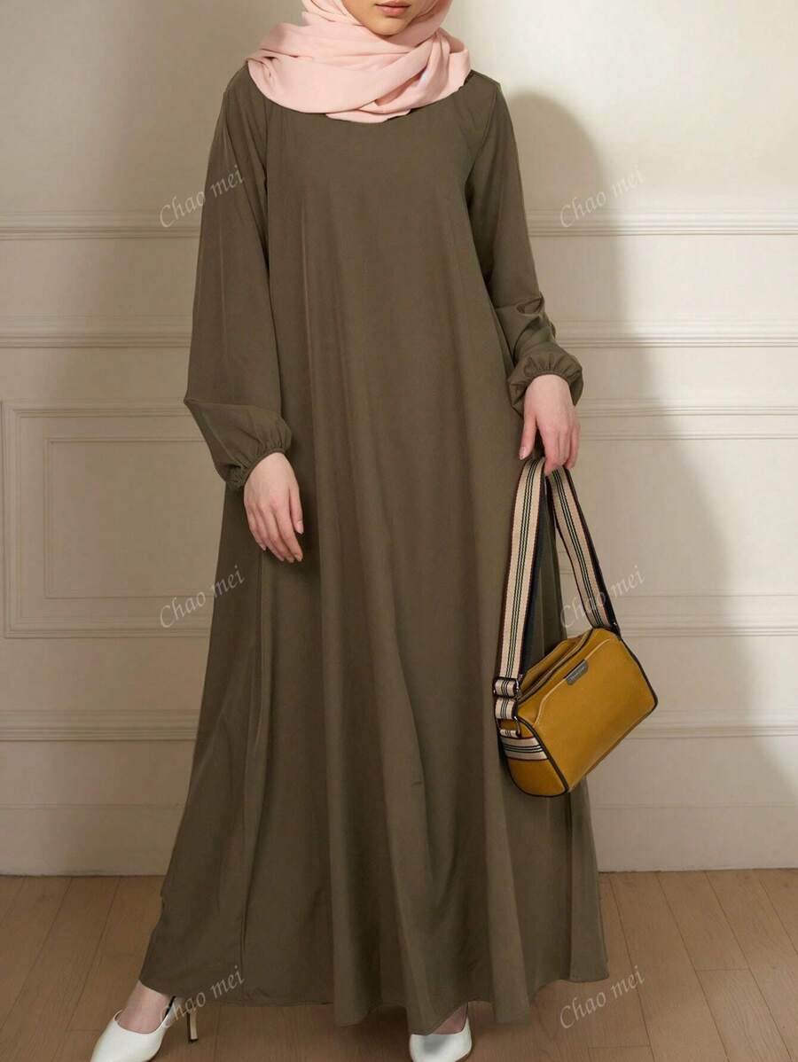 Vestido elegante y conservador de manga larga con estilo árabe para mujeres, modesto
