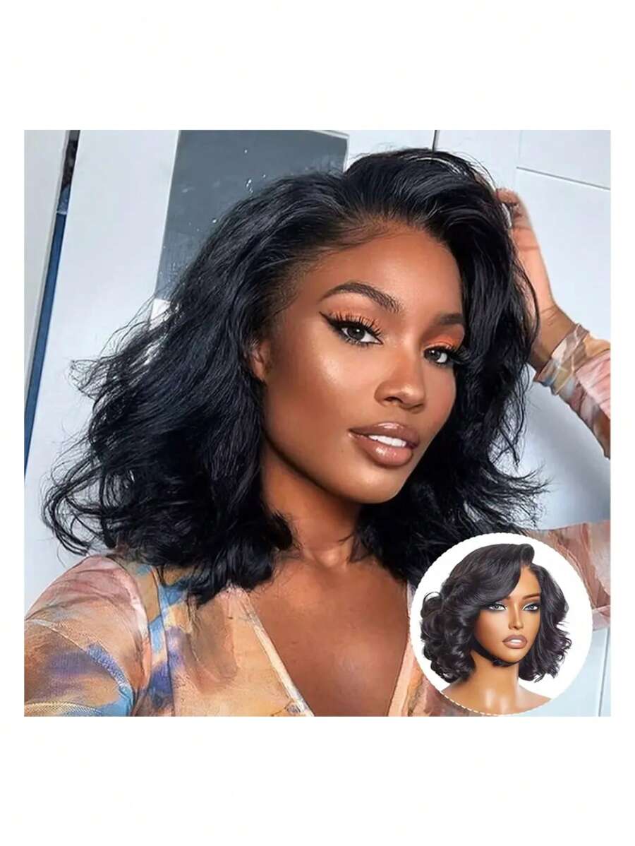 Human Hair Bob Wig With Body Wave, Featuring A 13X4 Lace Front Design. Perfect For Women Seeking A Short Bob Or Pixie Cut With Curly Styles.