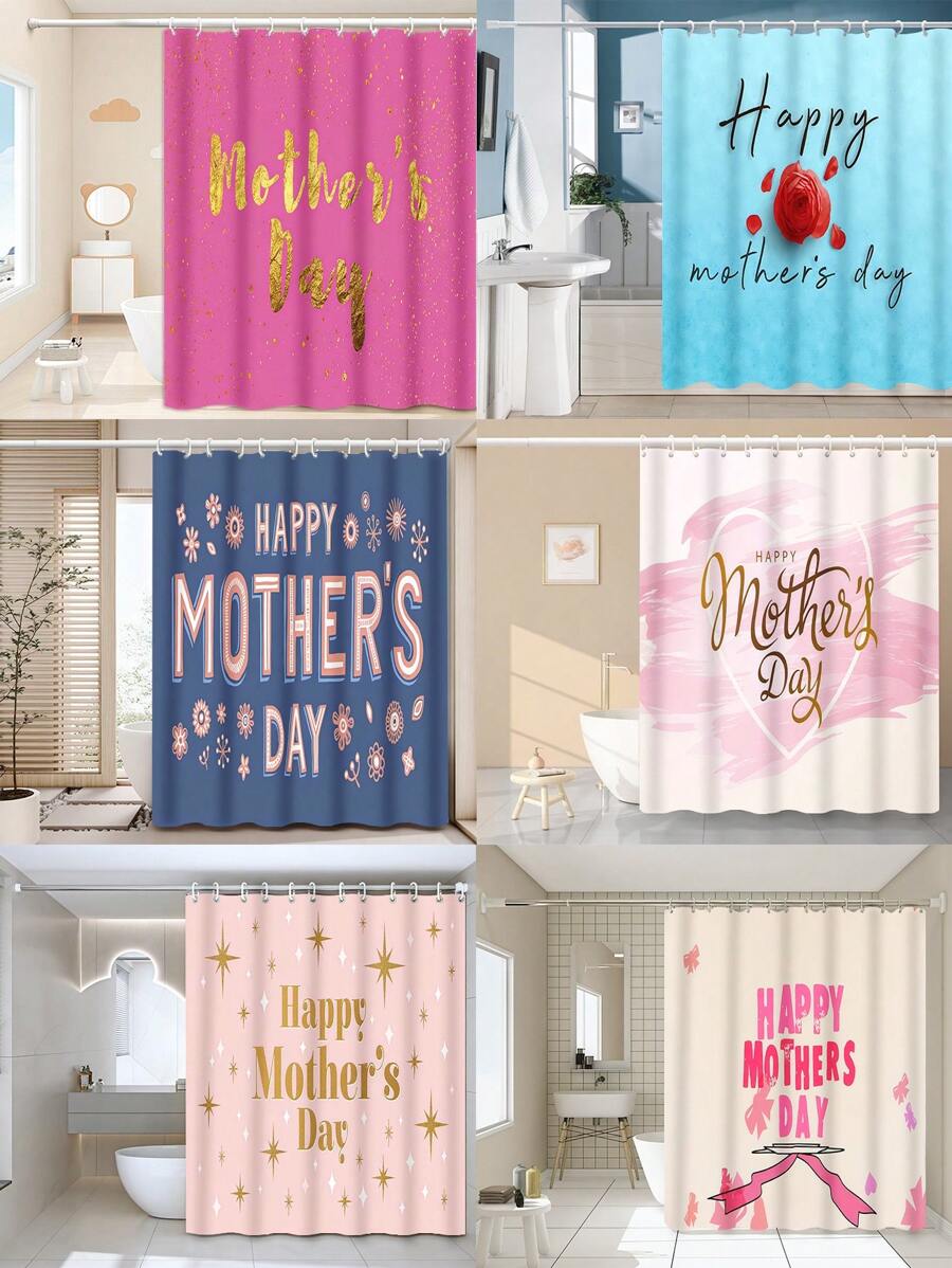 1pc Flower & Letter Print, Mother's Day Element Waterproof Shower Curtain Tapestry, With 12 Hooks Polyester Fabric Bathroom Decor, Waterproof Bathtub Divider, Modern Home Bathroom Decor, Washable, Grommet Top 35inX70in, 47inX70in, 59inX70in, 70inX70in Mother's Day Flowers, Personalized Gifts For Mom, Last Minute Gifts, Mother's Day Ideas, Mothering Sunday Gifts, Handmade Cards For Mum, Best Mother's Day Gifts Under $50