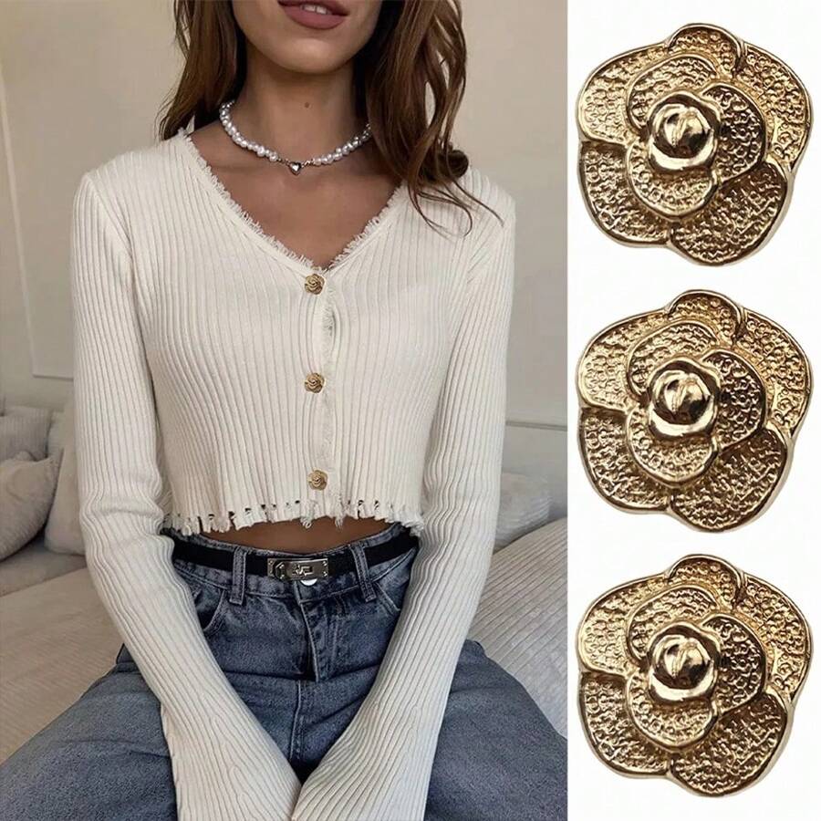Vintage Flower Metal Buttons 10pcs - Antique Rustproof Sewing Buttons For Dresses Blouses Skirts, Boho DIY Crafts Clothing Accessories, Bulk Premium Garment Buttons