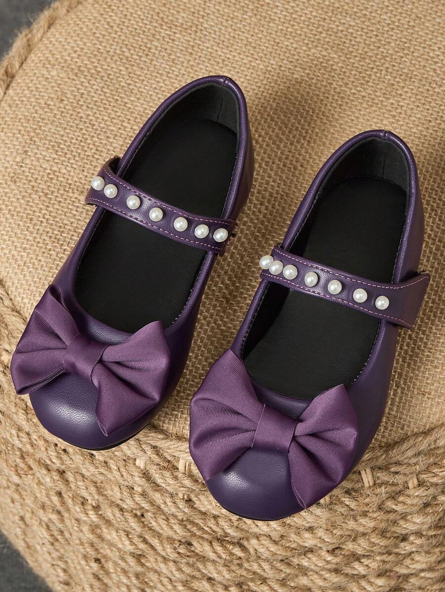 1 paio di scarpe eleganti in pelle verniciata viola per bambine, con punta tonda, strass decorativi a forma di farfalla, suola morbida, adatte per occasioni formali, scarpe da principessa alla moda per l'uniforme scolastica